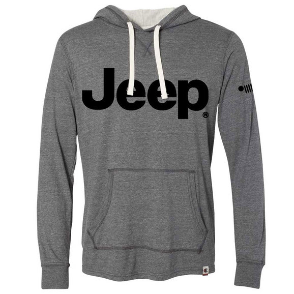 Jeep Merchandise Mens Jeep Text Triblend Hooded Pullover in Gray