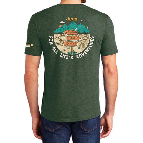Jeep Merchandise Men's Jeep For All Life's Adventures T-Shirt in Heather Forest Green Jeep Merchandise Men's Jeep For All Life's Adventures T-Shirt in Heather Forest Green