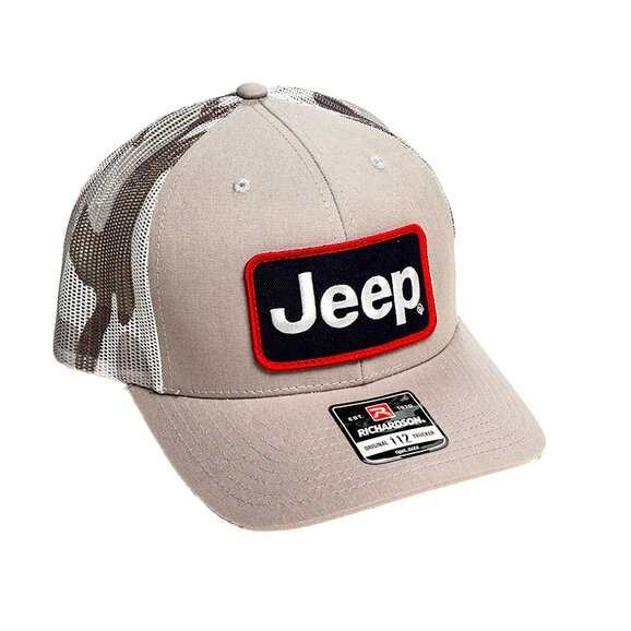 Jeep Merchandise Jeep Heather Grey and Camo Trucker Patch Hat Jeep Merchandise  Jeep Heather Grey and Camo Trucker Patch Hat