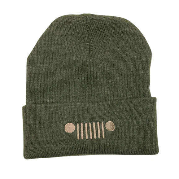 Jeep Merchandise Jeep Grille Flip Knit Beanie Hat in Army Green Jeep Merchandise KH-GrilleFlipArmyGrn Jeep Grille Flip Knit Beanie Hat in Army Green