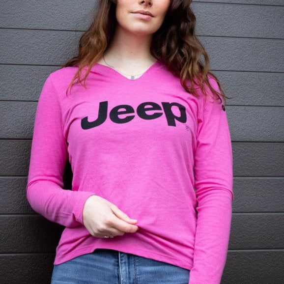 Jeep Merchandise Ladies Jeep Text Triblend Hooded Pullover in Lotus Pink  Heather