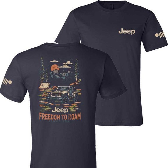 Jeep Merchandise Mens Freedom to Roam Short Sleeve T-Shirt in Navy Jeep Merchandise Mens Freedom to Roam Short Sleeve T-Shirt in Navy