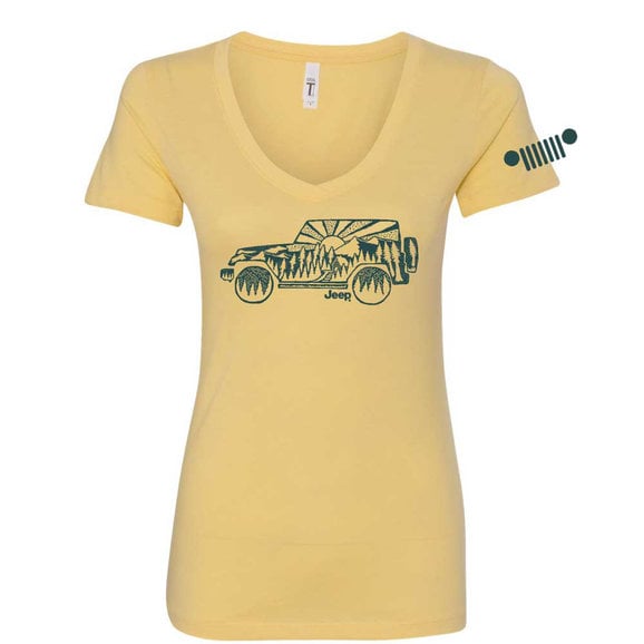 Jeep Merchandise Women's Jeep Atomic Grill Short Sleeve V-Neck T-Shirt in Yellow Heather Jeep Merchandise Women's Jeep Atomic Grill Short Sleeve V-Neck T-Shirt in Yellow Heather