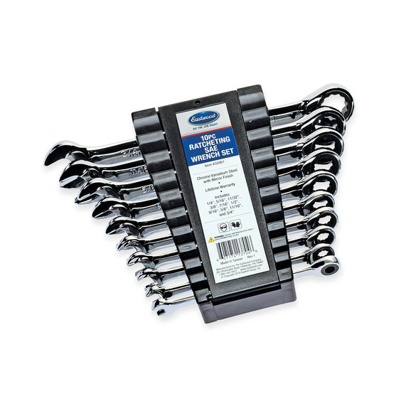 Eastwood 10pc Ratcheting Wrench Set SAE Eastwood 32061 10pc Ratcheting Wrench Set SAE Includes-1/4", 5/16", 11/32", 3/8", 7/16", 1/2", 9/16", 5/8", 11/16", 3/4