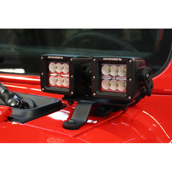 Go Rhino Dual 3" Cube Windshield Cowl Light Mounts Go Rhino 730230T Dual 3" Cube Windshield Cowl Light Mounts for 18-19 Jeep Wrangler JL & 2020 Jeep Gladiator JT