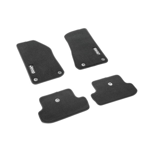 Mopar 4pc Carpeted Jeep Logo Floor Mats in Black Mopar 82215200AC 4pc Carpeted Jeep Logo Floor Mats in Black for 18-20 Jeep Wrangler JL 2-Door