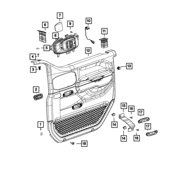 Mopar Front Door Trim Panel Plug - Right Mopar 7GA20TX7AB Front Door Trim Panel Plug - Right for 21-25 Jeep Wrangler JL and Gladiator JT