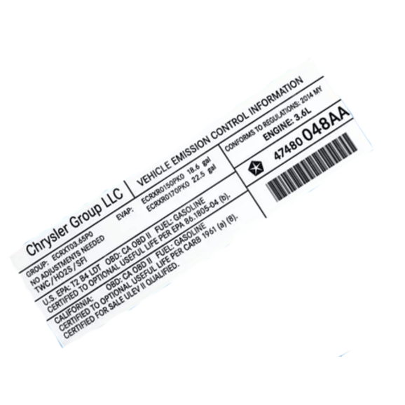 Mopar Vehicle Emission Control Information Label Mopar Vehicle Emission Control Information Label for Jeep Wrangler JK