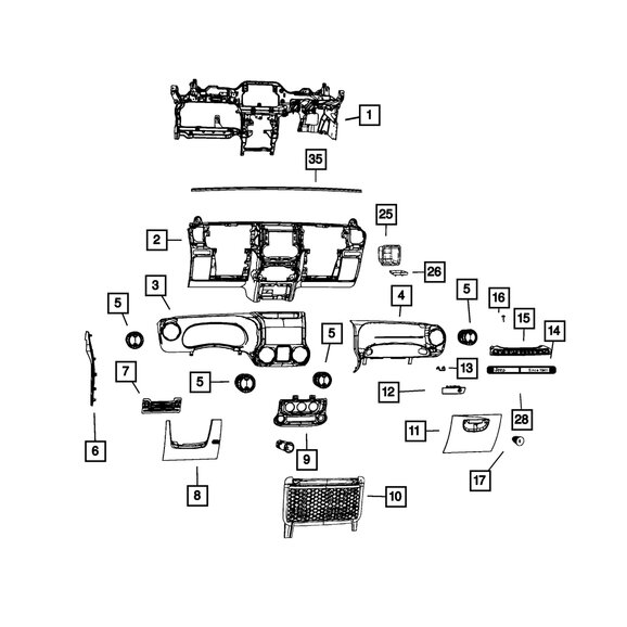 Mopar Dash Panel Upper Seal Mopar 5108165AC Dash Panel Upper Seal for 07-17 Jeep Wrangler JK
