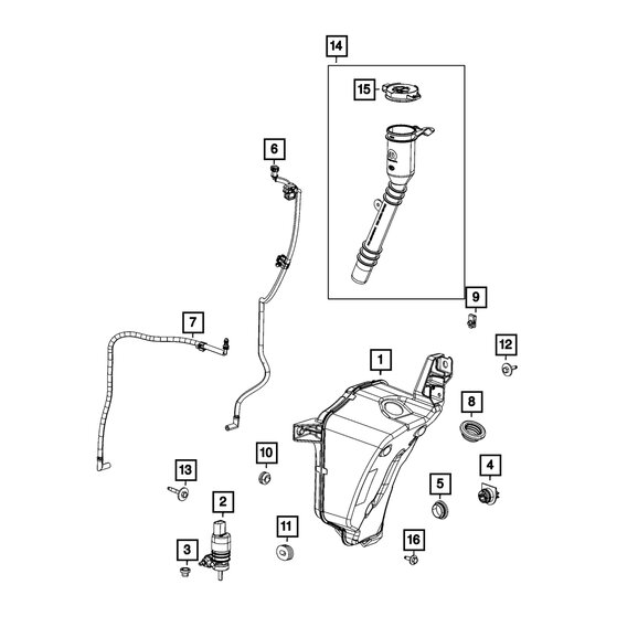 Mopar Windshield Washer Reservoir Mopar 68465695AA Windshield Washer Reservoir for 21-23 Jeep Wrangler JL & Gladiator JT