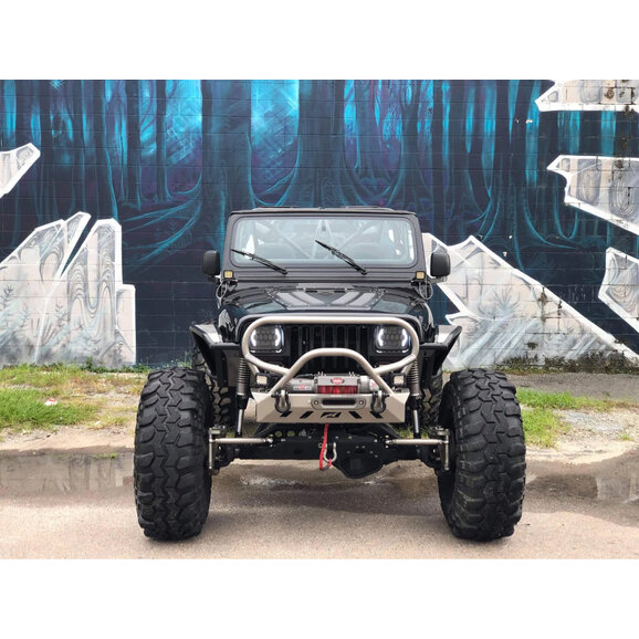 Motobilt Crusher Front Bumper with Grill Hoop & Bull Bar Motobilt MB1069-L-B Crusher Front Bumper with Grill Hoop & Bull Bar for 87-06 Jeep Wrangler YJ, TJ & Unlimited