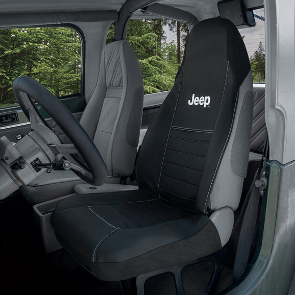 Plasticolor Jeep Logo Sideless Neoprene Front Seat Cover Plasticolor 008708R01 Jeep Logo Sideless Neoprene Front Seat Cover for Jeep Vehicles with High Back Bucket Seats
