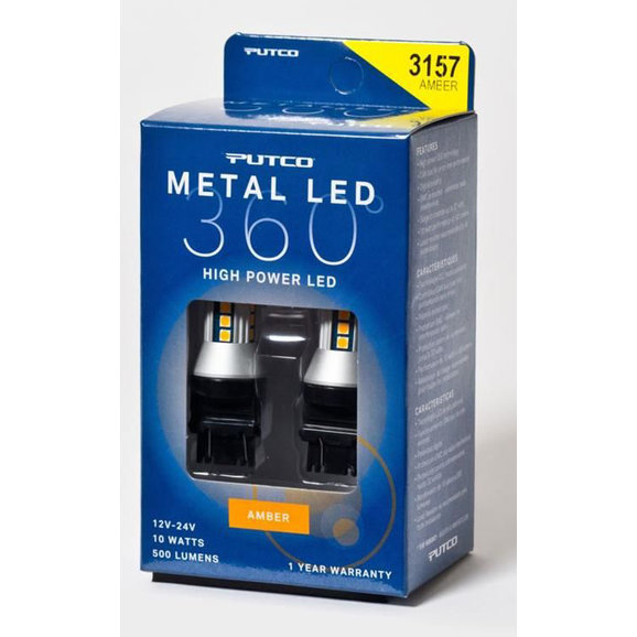 Putco Metal 360 LED 3157 Amber Front Turn Signal Lamp Bulbs Putco 343157A-360 Metal 360 LED 3157 Amber Front Turn Signal Lamp Bulbs for 07-18 Jeep Wrangler JK