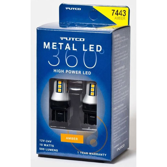 Putco Metal 360 LED 7443 Amber Front Turn Signal Lamp Bulbs Putco 347443A-360 Metal 360 LED 7443 Amber Front Turn Signal Lamp Bulbs for 18-21 Jeep Wrangler JL & JT
