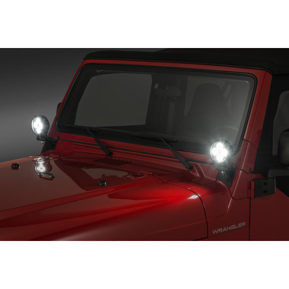 Quadratec 4" Round LED Lights with Wiring Harness & Windshield Mount