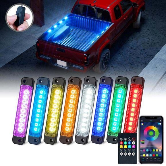 Race Sport Lighting Super Bright 8 POD RGB Multi-Color Bed Rail Kit or Interior and Exterior LED Light System Race Sport Lighting RSCS8PRGB Super Bright 8 POD RGB Multi-Color Bed Rail Kit or Interior and Exterior LED Light System for 20-25 Jeep Gladiator JT