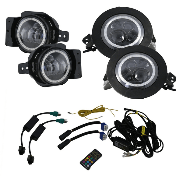 Race Sport Lighting 9in Adapted Headlight & 4in Foglight ColorSMART Combo Complete RGB Multi-Color Kit Race Sport Lighting  9in Adapted Headlight & 4in Foglight ColorSMART Combo Complete RGB Multi-Color Kit for 18-25 Jeep Wrangler JL & Gladiator JT