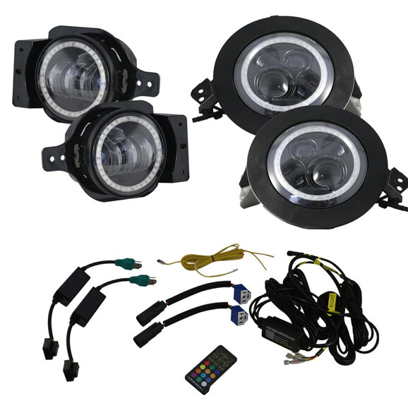 Race Sport Lighting 9in Adapted Headlight & 4in Foglight ColorSMART Combo Complete RGB Multi-Color Kit Race Sport Lighting  9in Adapted Headlight & 4in Foglight ColorSMART Combo Complete RGB Multi-Color Kit for 18-25 Jeep Wrangler JL & Gladiator JT