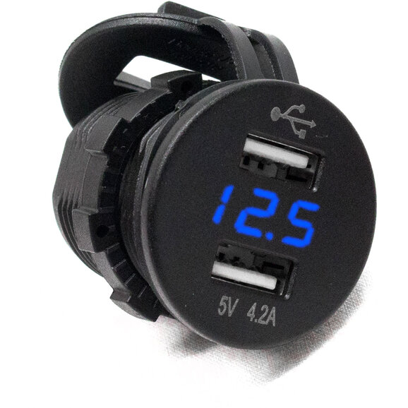 Race Sport Lighting Dual Port USB Socket with Voltmeter Race Sport Lighting RS507971B Dual Port USB Socket with Voltmeter