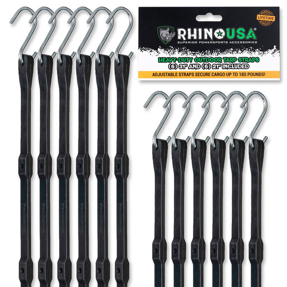 Rhino USA Heavy Duty Tarp Straps  Rhino USA TD-BGHD12-BLK Heavy Duty Tarp Straps