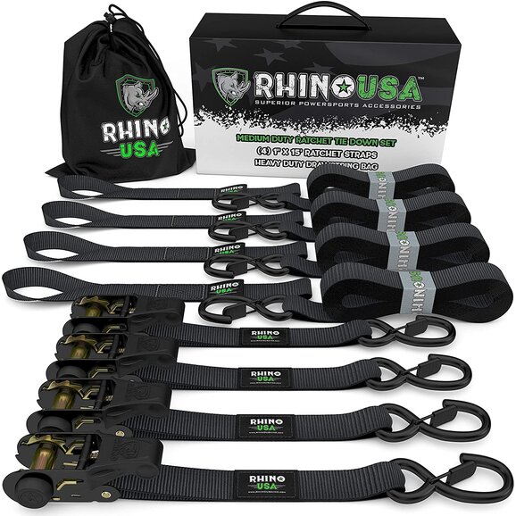Rhino USA Medium Duty 1" x 15' Ratchet Tie-Down Set Rhino USA  Medium Duty 1" x 15' Ratchet Tie-Down Set