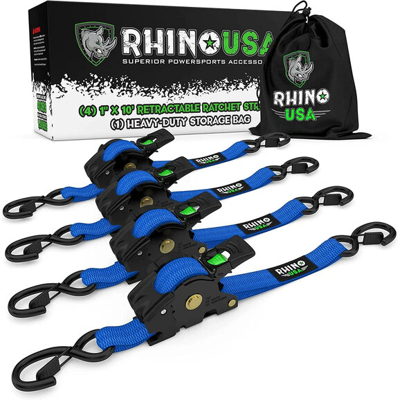 Rhino USA 1" x 10' Retractable Ratchet Straps Rhino USA  1" x 10' Retractable Ratchet Straps