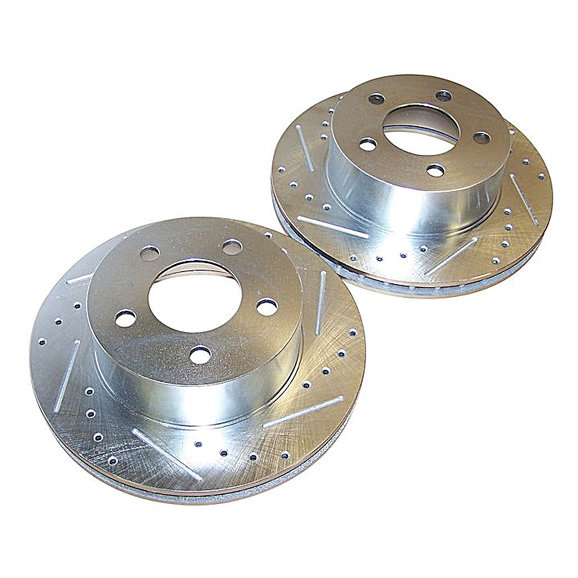 Crown Automotive Drilled and Slotted Front Brake Rotor Set Crown Automotive RT31002 Drilled and Slotted Front Brake Rotor Set for 90-97 Jeep Wrangler YJ & TJ; 90-99 Cherokee XJ & Comanche MJ and 93-98 Grand Cherokee ZJ
