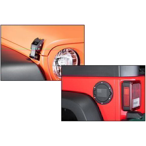 TACTIK Hood Latch & Billet Aluminum Fuel Door Kit TACTIK Hood Latch & Billet Aluminum Fuel Door Kit for 07-18 Jeep Wrangler JK