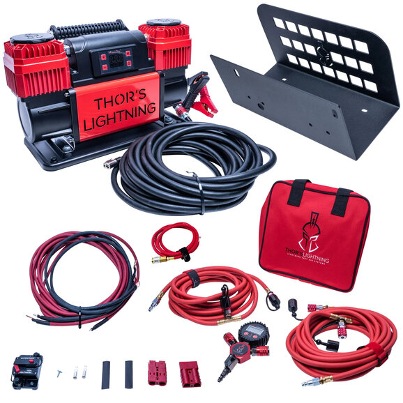 Thor's Lightning  12v True Dual Portable Air Compressor Ultimate Setup Bundle for 76-06 Jeep CJ, Wrangler YJ & TJ