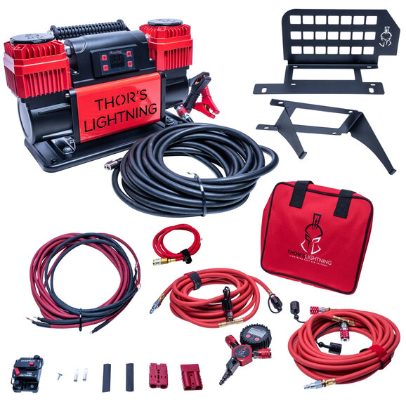 Thor's Lightning  12v True Dual Portable Air Compressor Ultimate Setup Bundle for 18-24 Jeep Wrangler JL Unlimited 4-Door