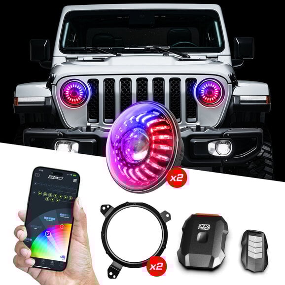 XKGLOW 7" Headlight XKmax RGBW 19-Pres Kit with Mounting Brackets & App Control 2pc XKGLOW MX-7IN-JP-KIT-JL 7" Headlight XKmax RGBW 19-Pres Kit with Mounting Brackets & App Control 2pc for 19-26 Jeep Wrangler JL & Gladiator JT