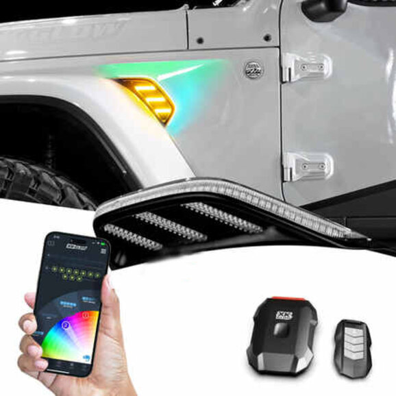 XKGLOW XKmax RGB & Amber Fender Vent LED Light with App Control XKGLOW MX-VENT-RGB-KIT XKmax RGB & Amber Fender Vent LED Light with App Control for 18-25 Jeep Wrangler JL & Gladiator JT