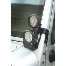 Rugged Ridge Dual A-Pillar Light Mount Kit with 3.5" Round LED Lights for 07-18 Jeep Wrangler JK