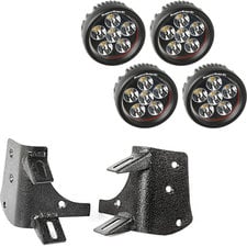 Rugged Ridge 11232.37 A-Pillar Light Mount Brackets Kit with 3.5" Round LED Lights for 97-06 Jeep Wrangler TJ