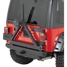 Rugged Ridge Classic Rock Bumper Rear Tire Carrier with 2" Receiver in Textured Black for 87-06 Jeep Wrangler YJ & TJ