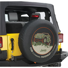 Mopar Jeep Logo Tire Cover Black Denim with "FUN is Standard. PAVEMENT is Optional"
