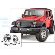 Rugged Ridge Spartan Grille System with Quadratec Stealth LED Headlights for 07-18 Jeep Wrangler JK