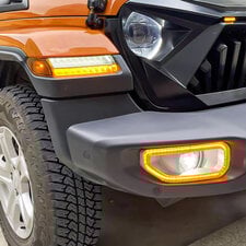 American Modified AMJPCC00802 LED Front Bumper Fog Light Covers W/ Turn signal for 18-26 Jeep Wrangler JL & Gladiator JT