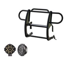 Black Horse Off Road Grille Guard with Set of 7" Round LED Lights for 18-24 Jeep Wrangler JL & Gladiator JT