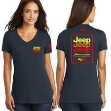 Jeep Merchandise Ladies Jeep Wave USA V-Neck T-Shirt in