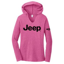 Jeep Merchandise Ladies Jeep Text Triblend Hooded Pullover in Bright Pink Heather