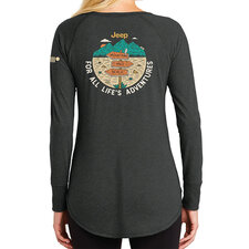 Jeep Merchandise Ladies Jeep For All Life's Adventures Long Sleeve Tunic T-shirt in Heather Black