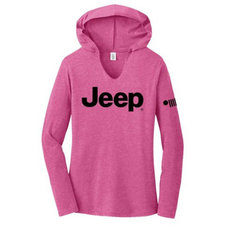 Jeep Merchandise Ladies Jeep Text Triblend Hooded Pullover in Lotus Pink Heather