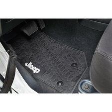 FlexTread Tire Tread/Scorched Earth Scene Front & Rear Floor Liners with JEEP Logo for 07-18 Jeep Wrangler JK Unlimited 4-Door