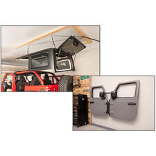 Quadratec 4-Point Hardtop Hoist System with Wall Mount Door Hanger Bracket for 87-25 Jeep Wrangler