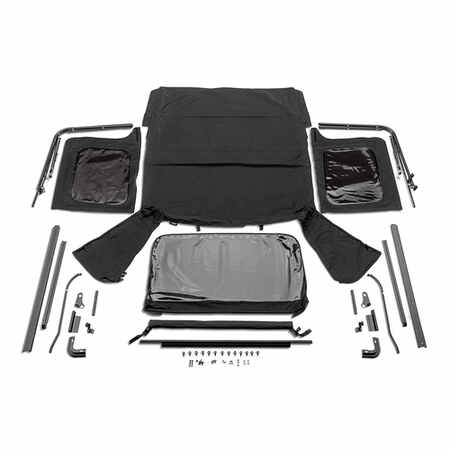 Soft Top For 1987-1995 Jeep Wrangler YJ 2-Door - Black Sailcloth With Plastic Windows