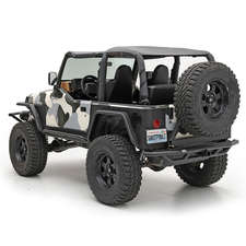 Smittybilt Rear SRC Bumper with 2" Receiver & Swing Away Tire Carrier in Textured Black for 87-06 Jeep Wrangler YJ, TJ, & TJ Unlimited