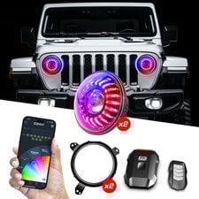 XKGLOW MX-7IN-JP-KIT-JL 7" Headlight XKmax RGBW 19-Pres Kit with Mounting Brackets & App Control 2pc for 19-26 Jeep Wrangler JL & Gladiator JT