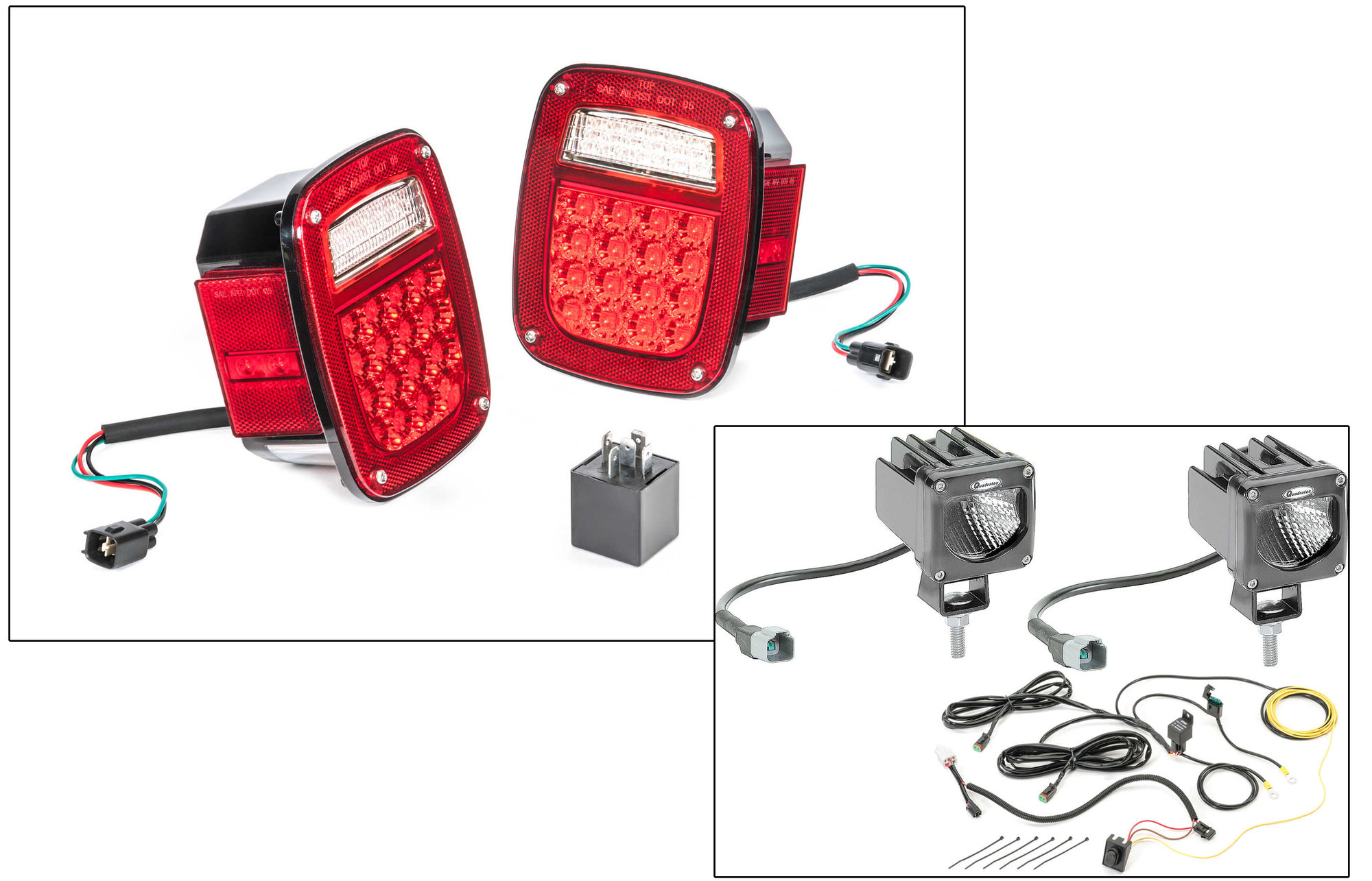 LED Tail Light Kit & 2" Cube LED with Wiring Harness for 01-06 Jeep Wrangler TJ