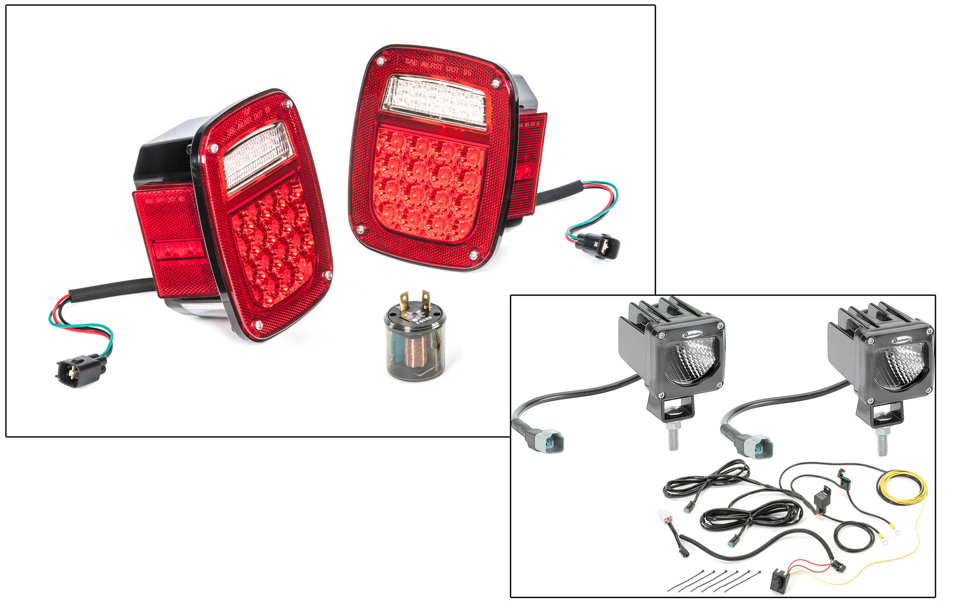 LED Tail Light Kit & 2" Cube LED with Wiring Harness for 87-90 Jeep Wrangler YJ